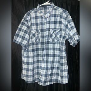 Casual Blue and White Plaid Men's Shirt